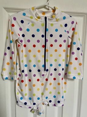 Primary Kids White Rainbow Dot Long-Sleeve One-Piece Rash Guard Swimsuit: 18-24m